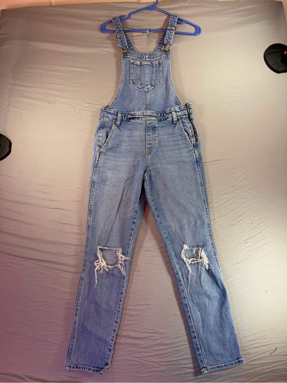 Old Navy Blue Denim Overalls One-Piece Straight Leg Bib  Women's 4 Stretch